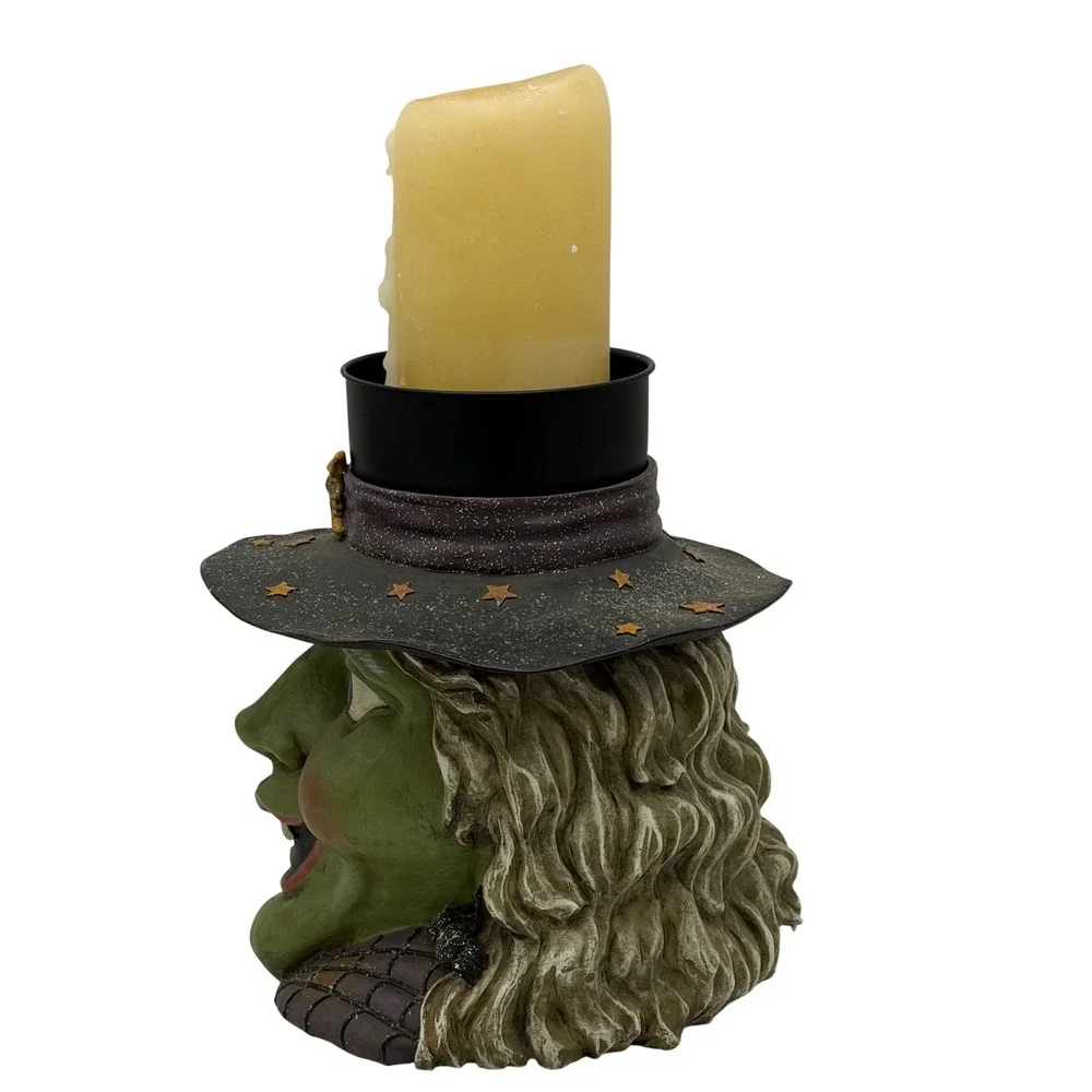Vtg Lg Kirkland Halloween‎ Grinning Witch Head Pillar Candleholder Costco READ